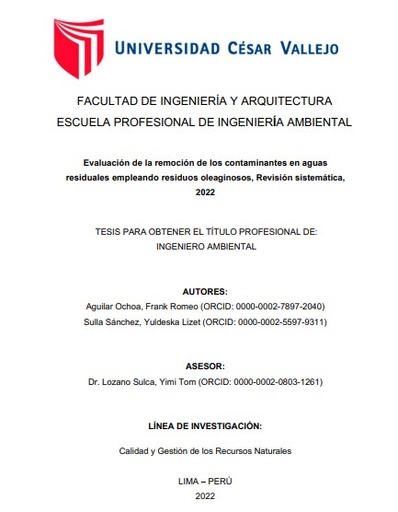 Evaluación de la remoción de los contaminantes en aguas residuales empleando residuos oleaginosos, revisión sistemática, 2022