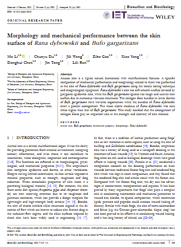 Morphology and mechanical performance between the skin surface of Rana dybowskii and Bufo gargarizans