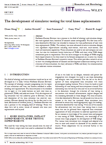 The development of simulator testing for total knee replacements