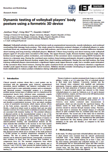 Dynamic testing of volleyball players' body posture using a formetric 3D device