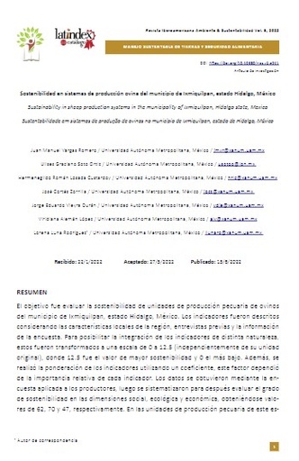 Sostenibilidad en sistemas de producción ovina del municipio de Ixmiquilpan, estado Hidalgo, México