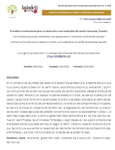 El análisis multivariante para un desarrollo rural sostenible del cantón Guamote, Ecuador