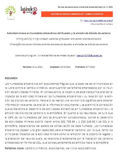 Actividad minera en humedales altoandinos del Ecuador y la emisión de dióxido de carbono