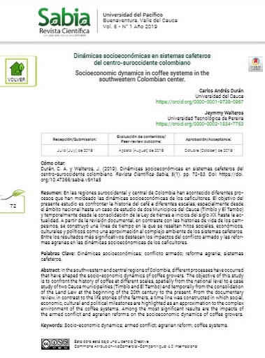 Dinámicas socioeconómicas en sistemas cafeteros del centro-suroccidente colombiano