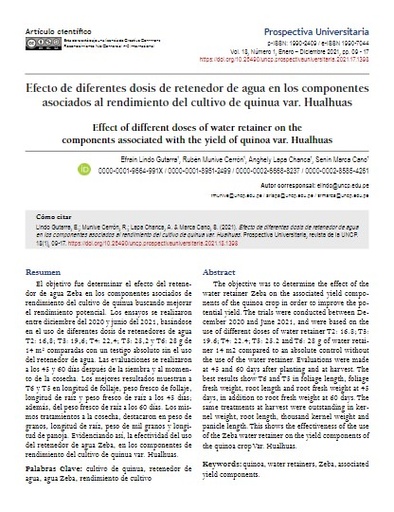 Efecto de diferentes dosis de retenedor de agua en los componentes asociados al rendimiento del cultivo de quinua var. Hualhuas