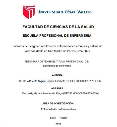 Factores de riesgo en adultos con enfermedades crónicas y estilos de vida saludable en San Martín de Porres Lima 2021