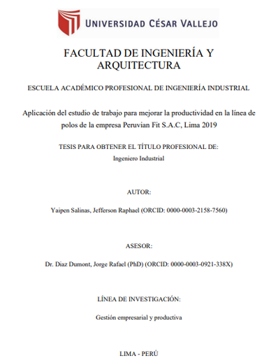 Aplicación del estudio de trabajo para mejorar la productividad en la línea de polos de la empresa Peruvian Fit S.A.C, Lima 2019