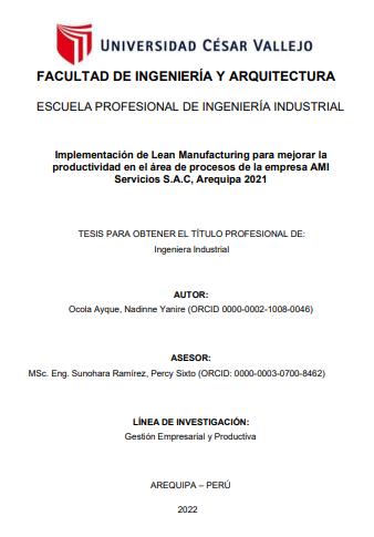 Implementación de Lean manufacturing para mejorar la productividad en el área de procesos de la empresa AMI Servicios S.A.C, Arequipa 2021