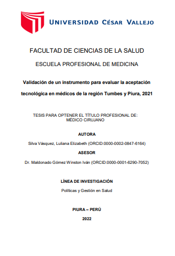 Validación de un instrumento para evaluar la aceptación tecnológica en médicos de la región Tumbes y Piura, 2021