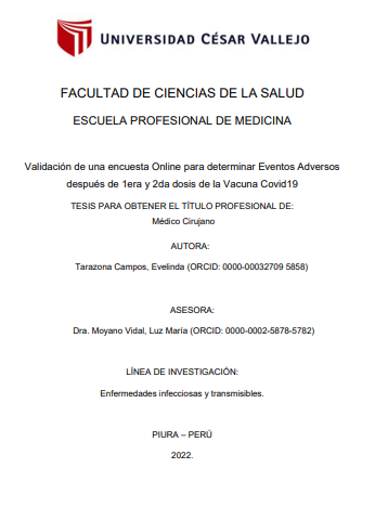 Validación de una encuesta online para determinar eventos adversos después de 1era y 2da dosis de la vacuna Covid19