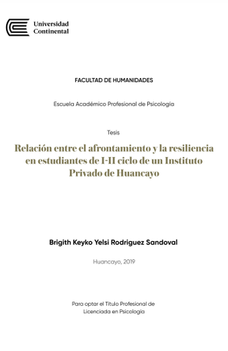 Relación entre el afrontamiento y la resiliencia en estudiantes de I–II ciclo de un Instituto Privado de Huancayo