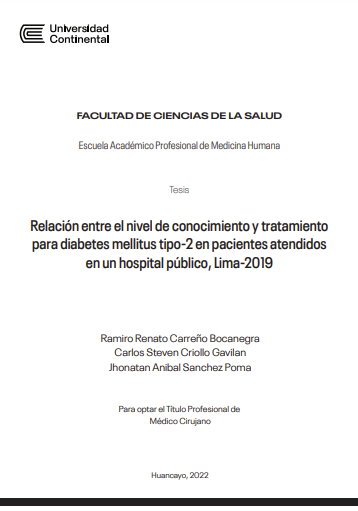 Relación entre el nivel de conocimiento y tratamiento para diabetes mellitus tipo-2 en pacientes atendidos en un hospital público, Lima-2019