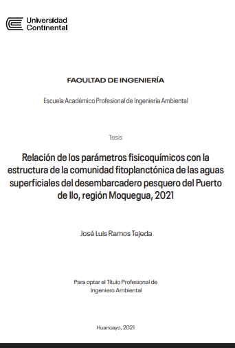 Relación de los parámetros fisicoquímicos con la estructura de la comunidad fitoplanctónica de las aguas superficiales del desembarcadero pesquero del Puerto de Ilo, región Moquegua, 2021