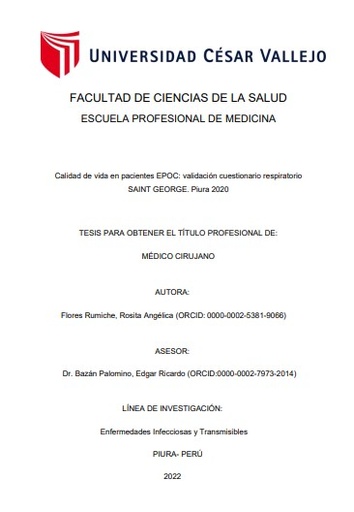 Calidad de vida en pacientes EPOC: validación cuestionario respiratorio SAINT GEORGE. Piura 2020