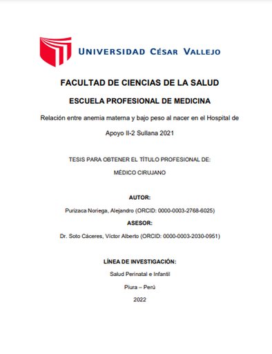 Relación entre anemia materna y bajo peso al nacer en el Hospital de Apoyo II-2 Sullana 2021