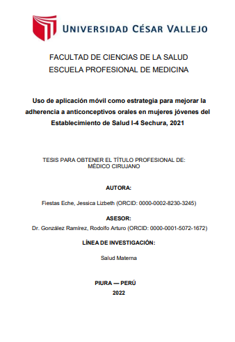 Uso de aplicación móvil como estrategia para mejorar la adherencia a anticonceptivos orales en mujeres jóvenes del Establecimiento de Salud I-4 Sechura, 2021