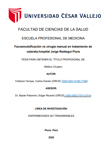 Facoemulsificación vs cirugía manual en tratamiento de catarata. Hospital Jorge Reátegui Piura