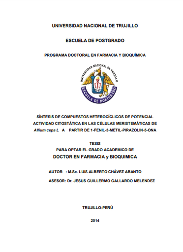 Síntesis de compuestos heterocíclicos de potencial actividad citostática en las células meristemáticas de allium cepa l. a partir de 1-fenil-3-metil-pirazolin-5-ona