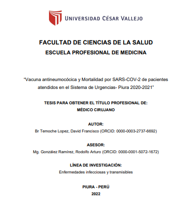 Vacuna antineumocócica y mortalidad por SARS-COV-2 de pacientes atendidos en el sistema de urgencias - Piura 2020 - 2021