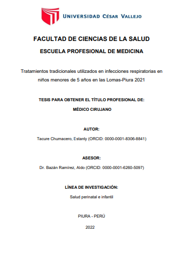 Tratamientos tradicionales utilizados en infecciones respiratorias en niños menores de 5 años en las Lomas - Piura 2021