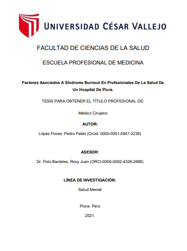 Factores asociados a síndrome burnout en profesionales de la salud de un hospital de Piura