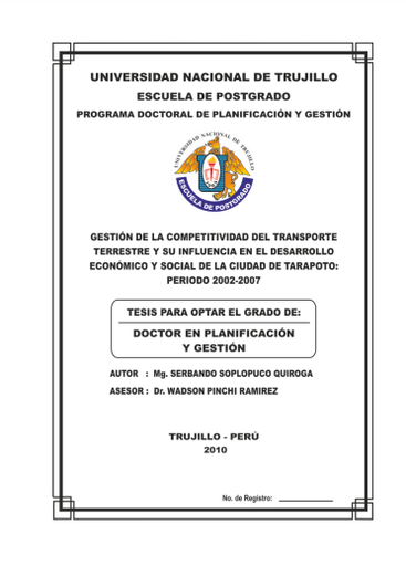 Gestión de la competitividad del transporte terrestre y su influencia en el desarrollo económico y social de la ciudad de tarapoto: período 2002-2007