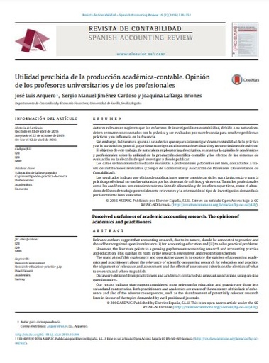 Utilidad percibida de la producción académica-contable. Opinión de los profesores universitarios y de los profesionales