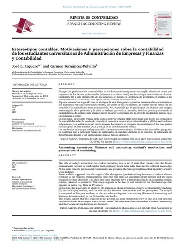 Estereotipos contables. Motivaciones y percepciones sobre la contabilidad de los estudiantes universitarios de Administración de Empresas y Finanzas y Contabilidad