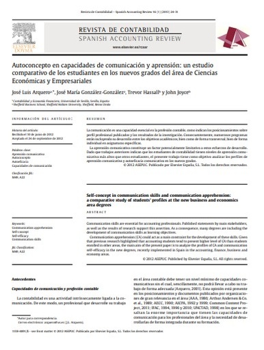 Autoconcepto en capacidades de comunicación y aprensión: Un estudio comparativo de los estudiantes en los nuevos grados del área de Ciencias Económicas y Empresariales