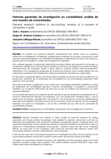 Patrones generales de investigación en contabilidad: análisis de una muestra de universidades