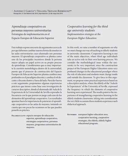 Aprendizaje cooperativo en personas mayores universitarias. Estrategias de implementación en el Espacio Europeo de Educación Superior