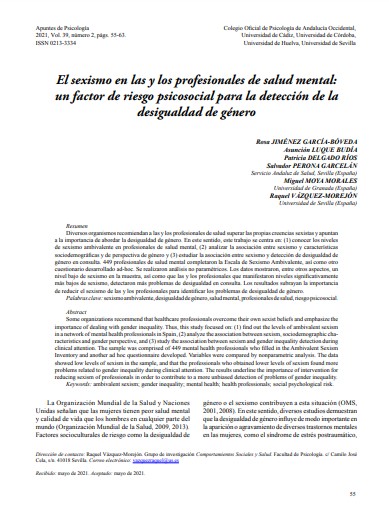 El sexismo en las y los profesionales de salud mental: un factor de riesgo psicosocial para la detección de la desigualdad de género