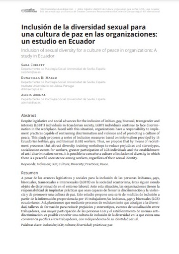 Inclusión de la diversidad sexual para una cultura de paz en las organizaciones: un estudio en Ecuador