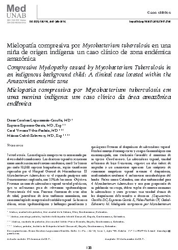 Mielopatía compresiva por Mycobacterium tuberculosis en una niña de origen indígena: un caso clínico de zona endémica amazónica