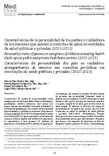 Características de la personalidad de los padres o cuidadores de los menores que asisten a controles de salud en entidades de salud públicas y privadas (2013-2015)