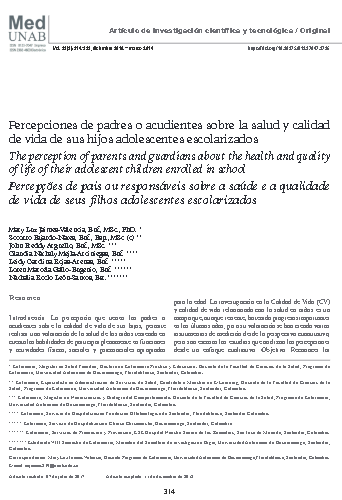 Percepciones de padres o acudientes sobre la salud y calidad de vida de sus hijos adolescentes escolarizados