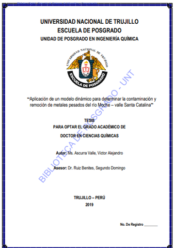 &quot;Aplicación de un modelo dinámico para determinar la contaminación y remoción de metales pesados del río Moche - valle Santa Catalina&quot;