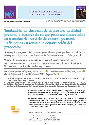 Tamización de síntomas de depresión, ansiedad prenatal y factores de riesgo psicosocial asociados en usuarias del servicio de control prenatal. Reflexiones en torno a la construcción del protocolo