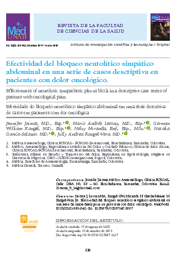 Efectividad del bloqueo neurolítico simpático abdominal en una serie de casos descriptiva en pacientes con dolor oncológico