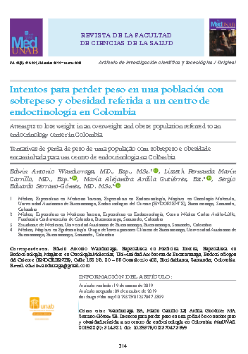 Intentos para perder peso en una población con sobrepeso y obesidad referida a un centro de endocrinología en Colombia