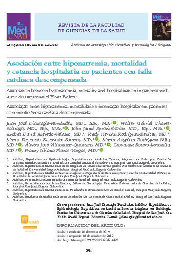 Asociación entre hiponatremia, mortalidad y estancia hospitalaria en pacientes con falla cardíaca descompensada