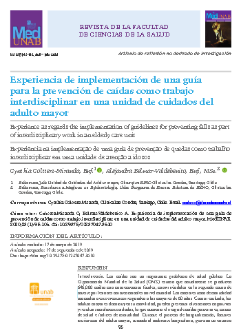 Experiencia de implementación de una guía para la prevención de caídas como trabajo interdisciplinar en una unidad de cuidados del adulto mayor