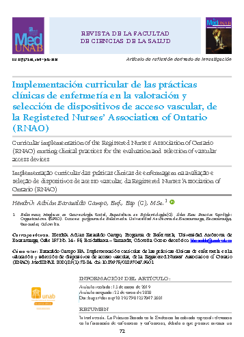 Implementación curricular de las prácticas clínicas de enfermería en la valoración y selección de dispositivos de acceso vascular, de la Registered Nurses' Association of Ontario (RNAO)