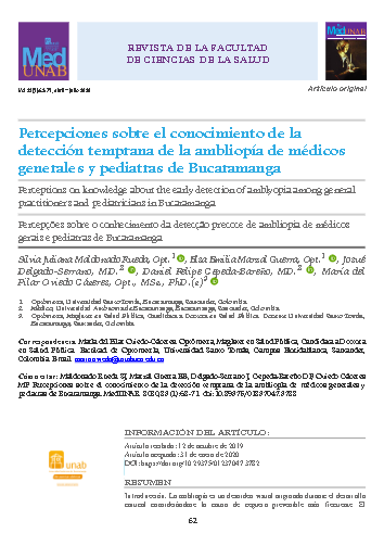 Percepciones sobre el conocimiento de la detección temprana de la ambliopía de médicos generales y pediatras de Bucaramanga