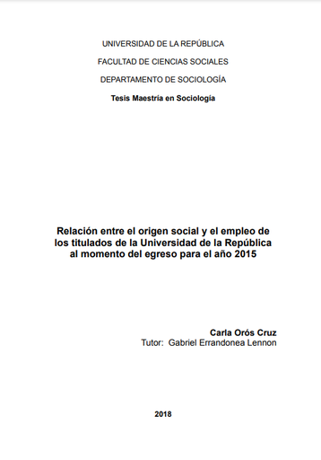 Relación entre el origen social y el empleo de los titulados de la Universidad de la República al momento del egreso para el año 2015