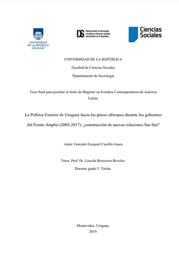 La política exterior de Uruguay hacia los países africanos durante los gobiernos del Frente Amplio (2005-2017): ¿construcción de nuevas relaciones sur-sur?