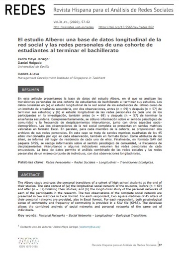 El estudio Albero: una base de datos longitudinal de la red social y las redes personales de una cohorte de estudiantes al terminar el bachillerato