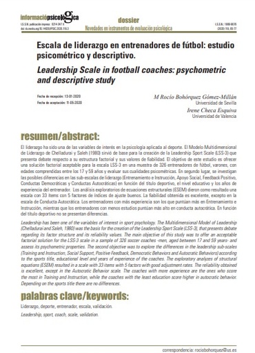 Escala de liderazgo en entrenadores de fútbol: estudio psicométrico y descriptivo