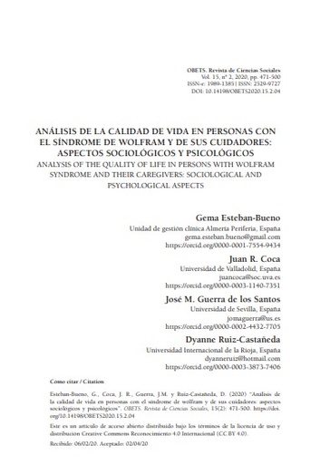 Análisis de la calidad de vida en personas con el Síndrome de Wolfram y de sus cuidadores: aspectos sociológicos y psicológicos