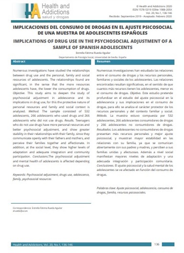 Implicaciones del consumo de drogas en el ajuste psicosocial de una muestra de adolescentes españoles